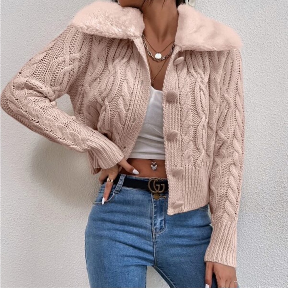 Cozy Dusty Pink Chunky Knit Teddy Cardigan Winter S M L